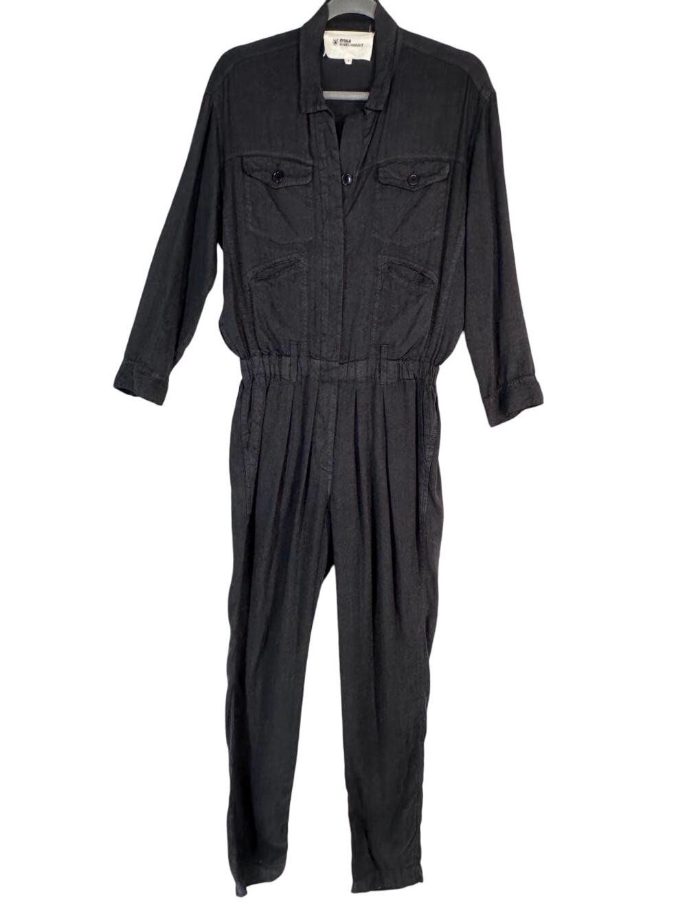 Etoile Isabel Marant Black Linen Jumpsuit Size 1 Collared Long Sleeve Utility